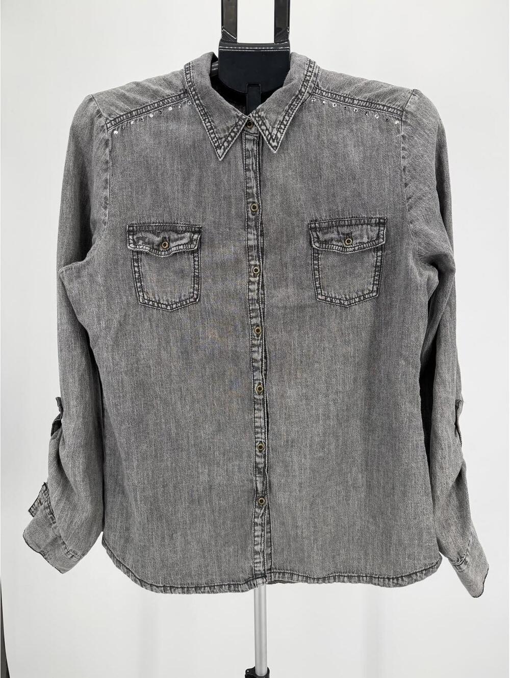 Vintage Lei Studded Black Denim Shirt Button-Up XL‎